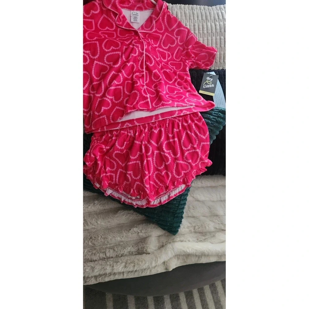 NEW Art Class Girls 2pc Hearts Short Sleeve Pajama Set Pink Large 10/12